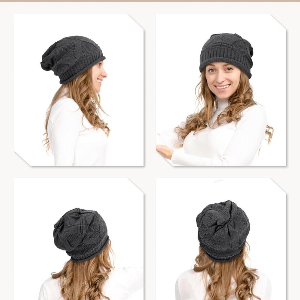 2 Pack Winter Slouchy Beanies for Women Knit Warm Fleece Lined Oversized Caps - Picture 3 of 6